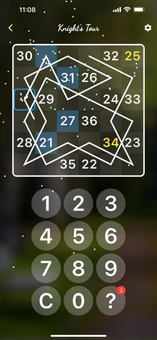 The completed route drawn over a Knight’s Tour mobile puzzle