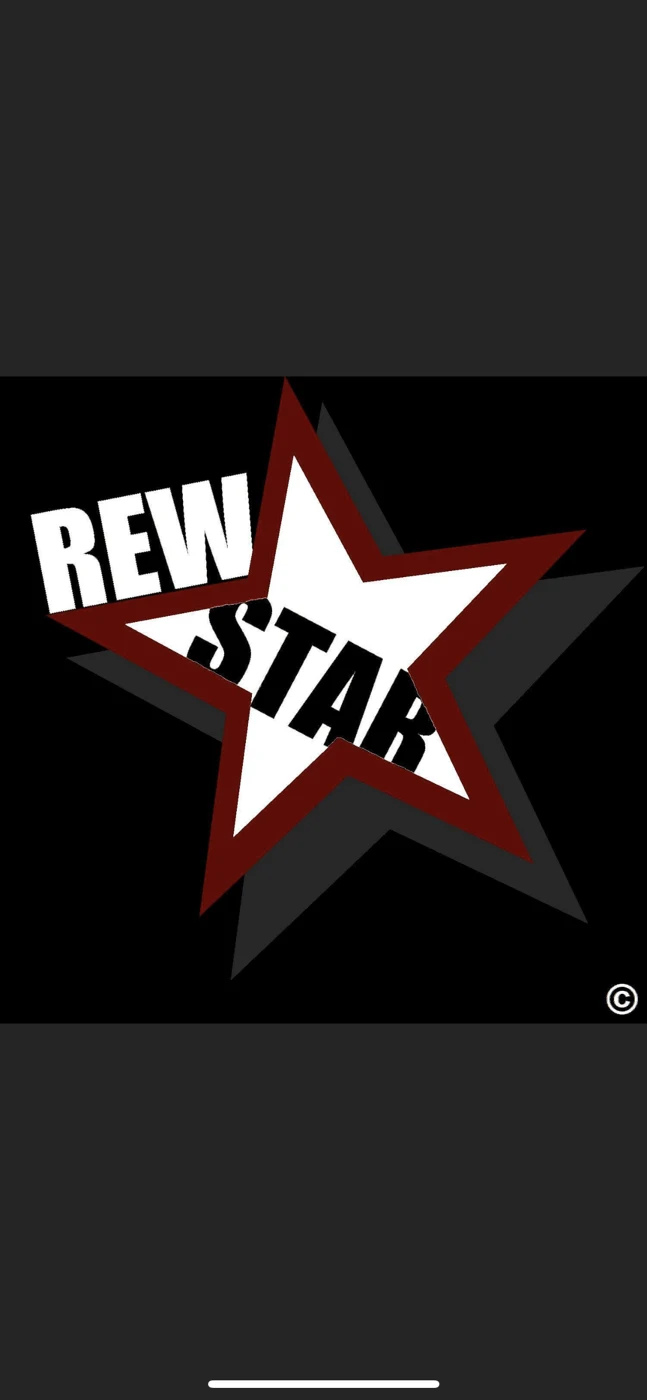Original Rewastar logo: black and white lettering over a red star